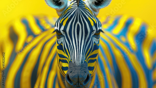 Zebra painted in Ukrainian flag colors