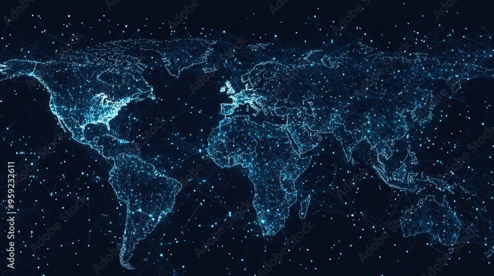 Global Network Connection Digital World Map Futuristic Technology Abstract World Map Connected World Network Background Global Network Connection Digital World Map Futuristic Technology Abstract World Map Connected World Network Background