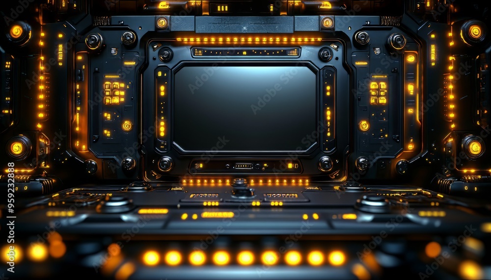 Fototapeta premium Futuristic Tech Panel with Glowing Orange Lights