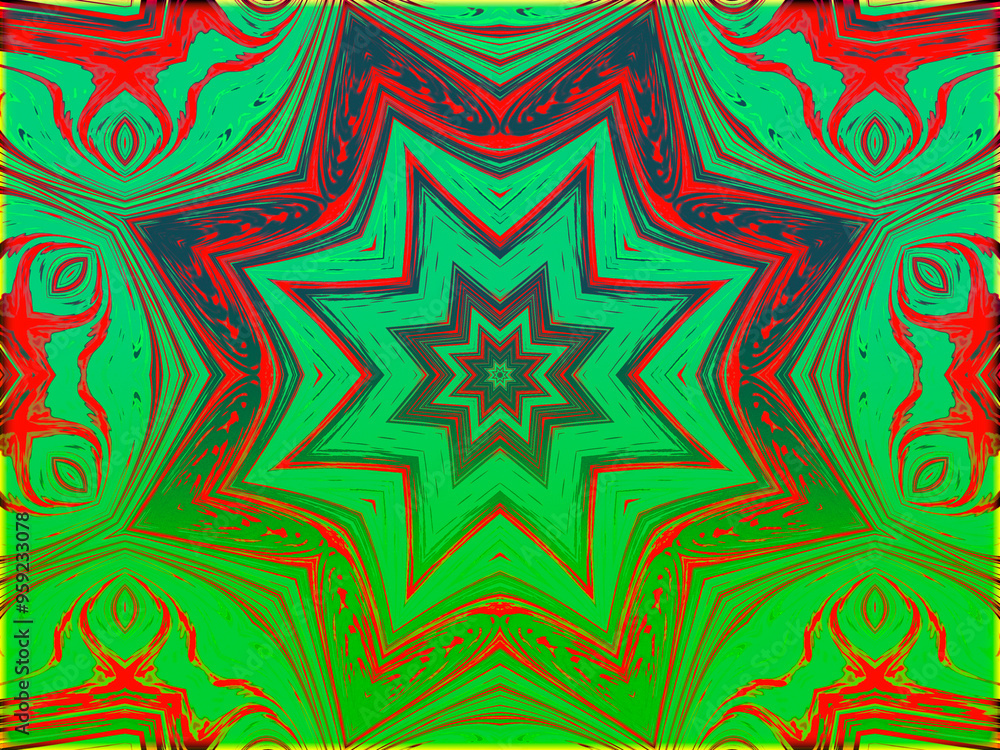 A vibrant starburst pattern radiates from the center with layers of red, yellow, and hints of purple. The design features intricate, swirling details creating a sense of dynamic movement. A vibrant starburst pattern radiates from the center with layers of red, yellow, and hints of purple. The design features intricate, swirling details creating a sense of dynamic movement.