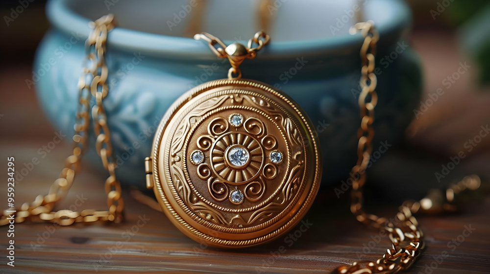 Gold Locket with Diamond Accents - Jewelry Photography Gold Locket with Diamond Accents - Jewelry Photography