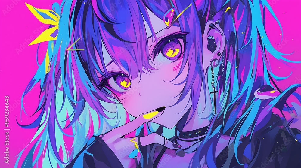Naklejka premium neon anime girl