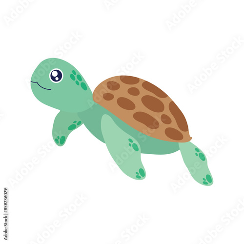 Green sea turtle with brown shell cartoon style Vector