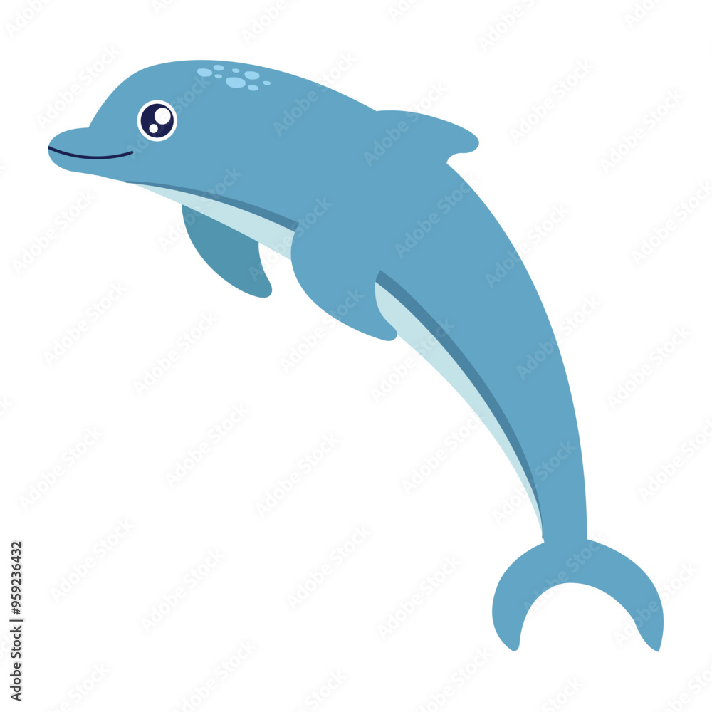 Obraz premium Cute blue dolphin with big eyes in cartoon style Vector