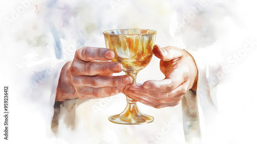 Communion sacred sacrament where believers partake of bread and wine, symbolizing body and blood Jesus Christ, and reaffirming their faith and commitment their religion through this holy rite. photo