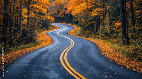 Winding Road Through Autumn Forest