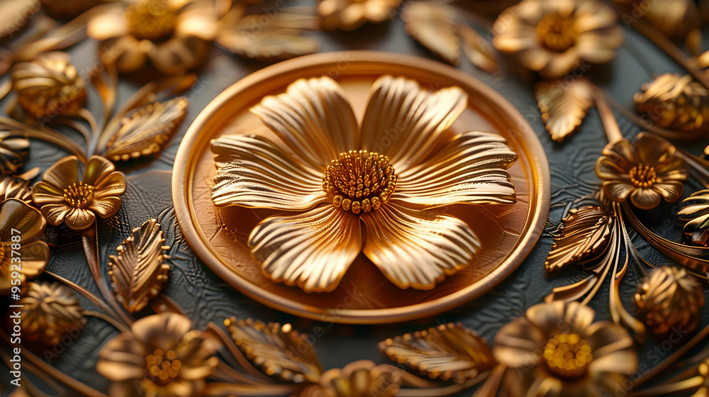 Fototapeta premium 3D Golden Floral Design Illustration