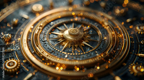 Wallpaper Mural Golden Gear Clockwork Mechanism - 3D Illustration Torontodigital.ca