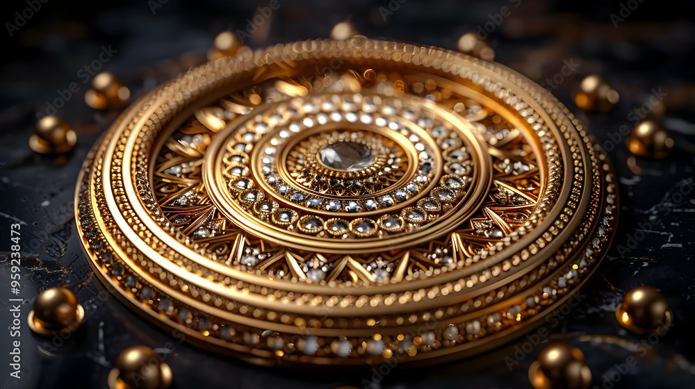 Golden Circle with Diamonds 3D Illustration Golden Circle with Diamonds 3D Illustration