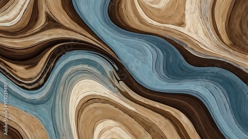 Abstract illustration colorful paint style background combination of wavy liquid form brown, yellow and blue colors