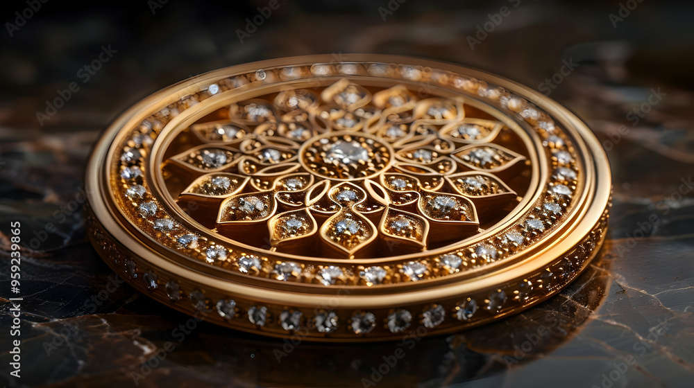 Golden Circle with Diamond Inlay - 3D Illustration Golden Circle with Diamond Inlay - 3D Illustration