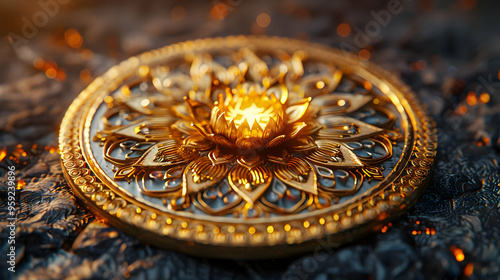 Golden Lotus Mandala 3D Illustration