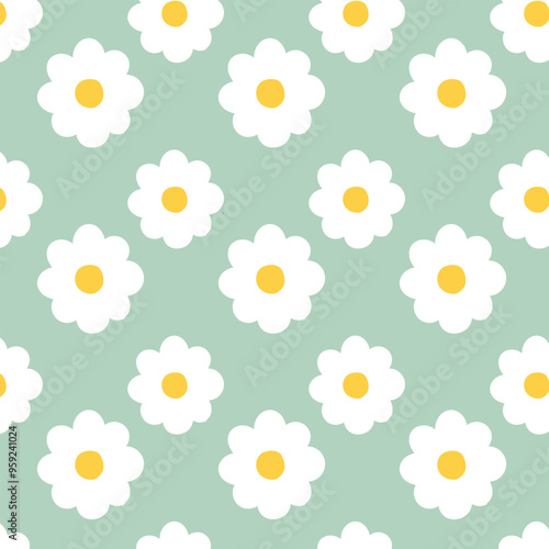 Seamless white and yellow daisy pattern, Hand-drawn botanical daisy floral pattern.botany elements, Ink drawings of flowers.eps 10.