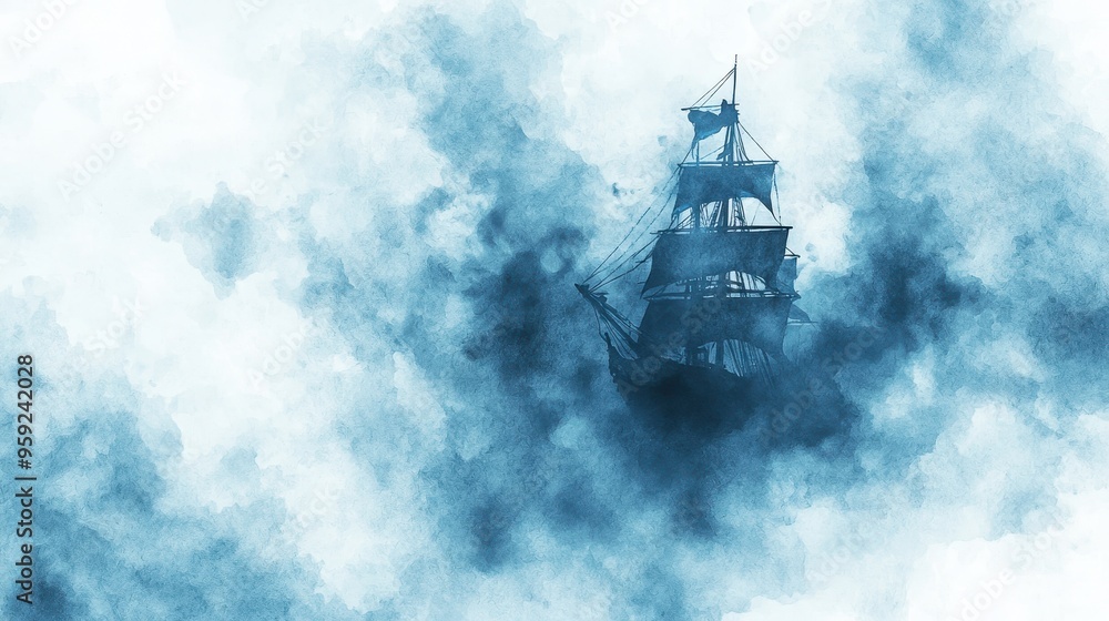 Watercolor Painting of a Ship Sailing Through a Stormy Sea Watercolor Painting of a Ship Sailing Through a Stormy Sea