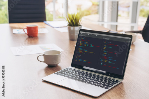 Wallpaper Mural Software development programming on computer screen for modish application and program coding Torontodigital.ca