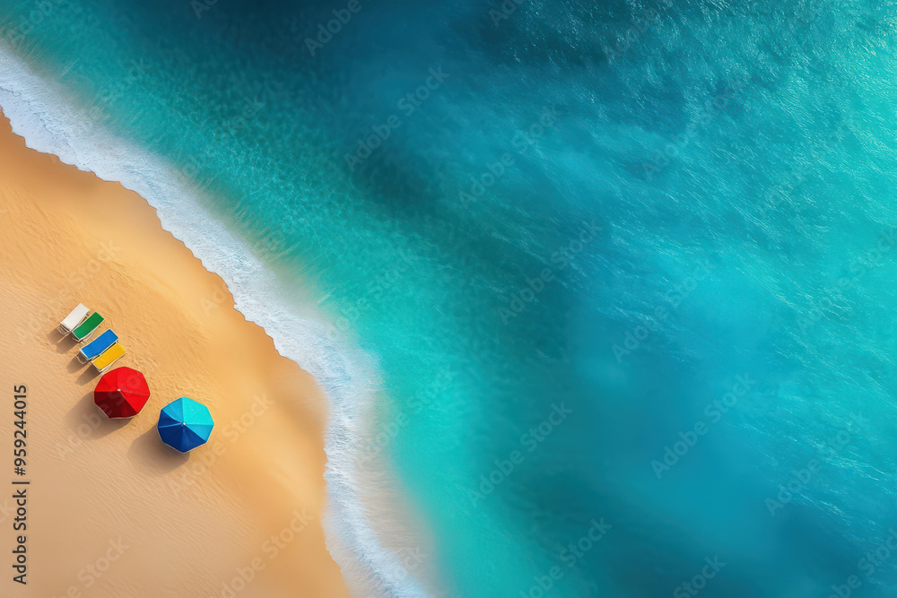 Obraz premium Aerial View of Beach with Umbrellas and Chairs