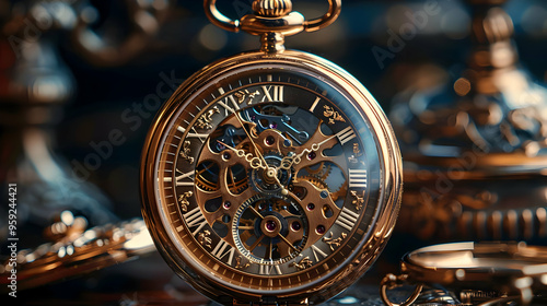 Closeup of a Gold Pocket Watch with Exposed Mechanism - Realistic Image