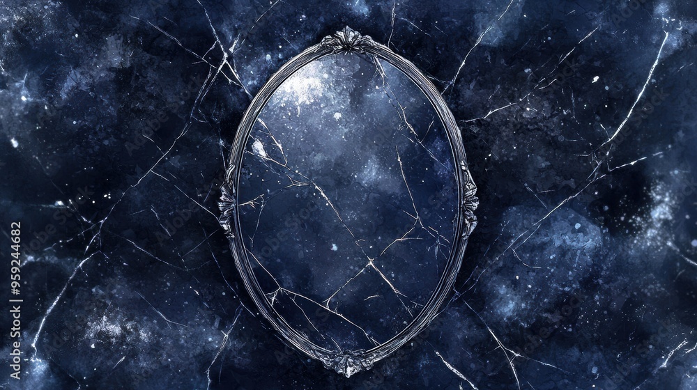 Obraz premium Cracked Mirror on Blue Marble Background