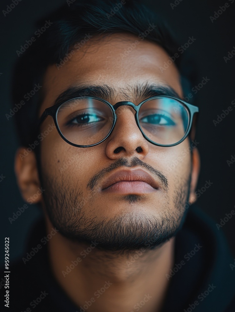 Introspective Portrait of Young Man with Glasses Introspective Portrait of Young Man with Glasses