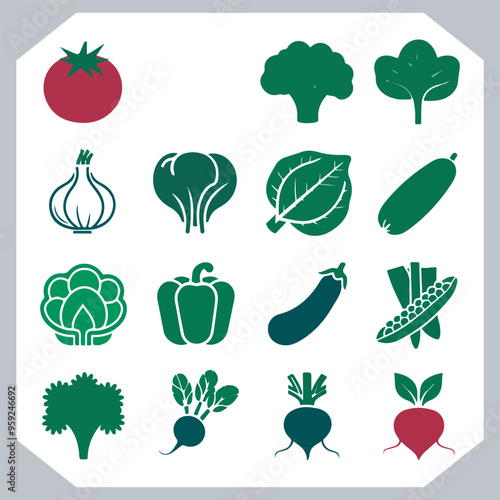 Set of vegetables black silhouette Carrot, potato, tomato, cucumber, onion, garlic, cauliflower, bell pepper, cabbage vector icon in white background.