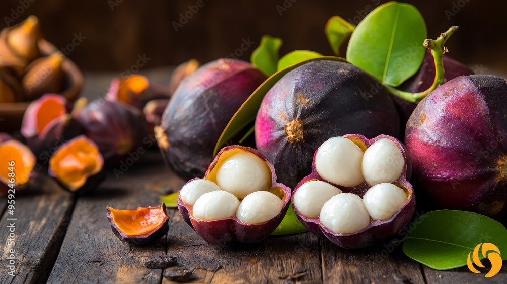Fototapeta premium Close-up of Starfruit (Carambola) on a Rustic Wooden Surface