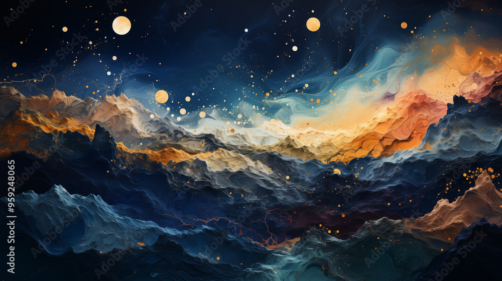 Naklejka premium astarte.ai: Mountains of Fire and Stars