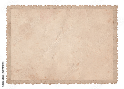 Obraz na płótnie Vintage scalloped edge photo paper with dust, creases, and splatters on transparent background (png image). Useful for design, vintage effects, and backgrounds.
w salonie