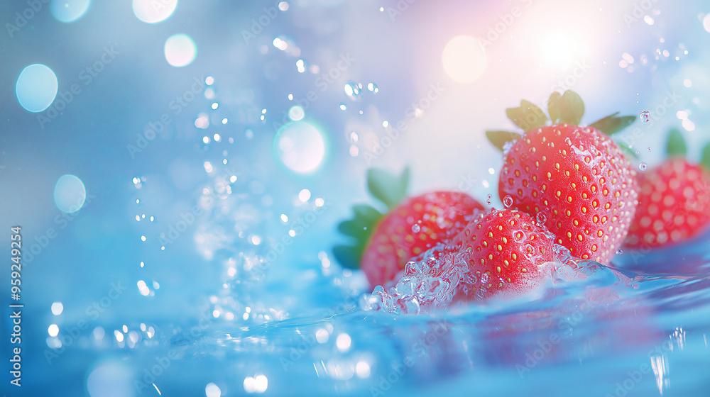 background with fresh strawberries and a gentle water splash in an ultra-soft focus, emphasizing a dreamy, ethereal y2k aesthetic background with fresh strawberries and a gentle water splash in an ultra-soft focus, emphasizing a dreamy, ethereal y2k aesthetic