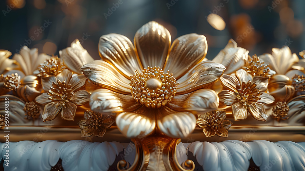 Golden Flower 3D Illustration Golden Flower 3D Illustration