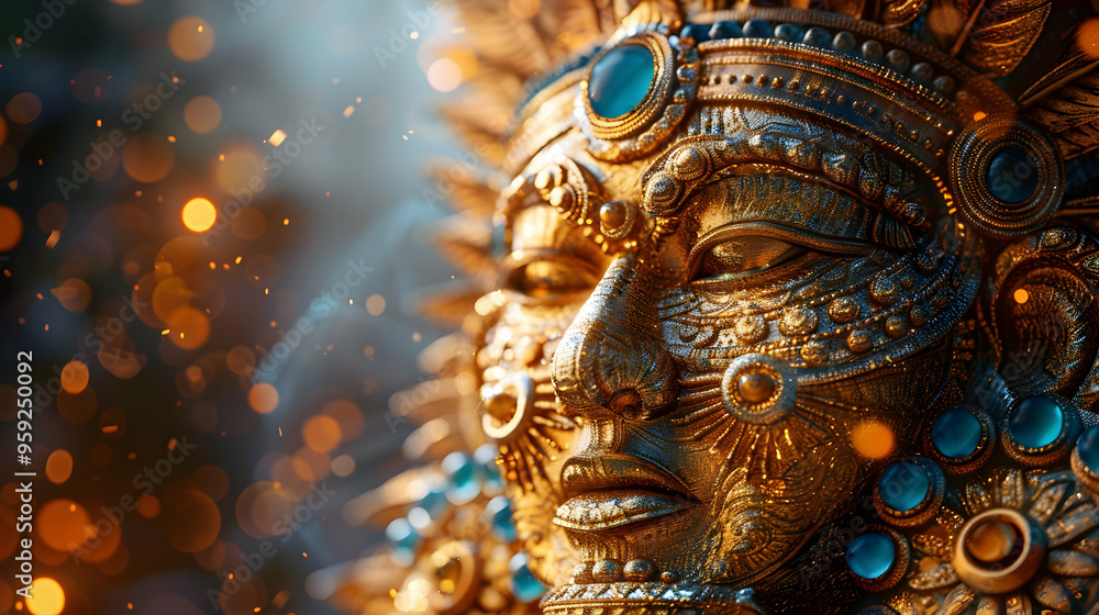 Golden Mask with Blue Jewels 3D Illustration Golden Mask with Blue Jewels 3D Illustration