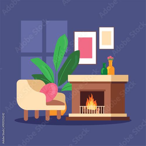 Wallpaper Mural Cozy living room with fireplace and armchair Vector Torontodigital.ca
