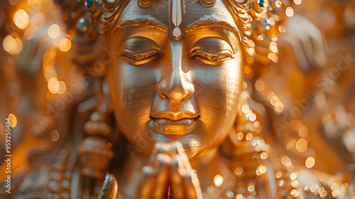 Golden Statue of Hindu God Vishnu Illustration