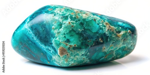 Natural tumbled chrysocolla mineral cutout on white background, crystal, gemstone, mineral, turquoise, blue, stone photo