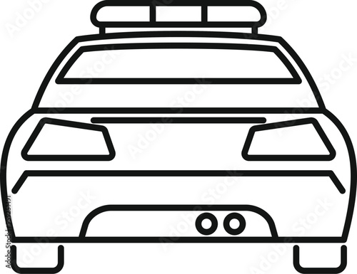Minimalist line art illustration of a police car driving away, viewed from the rear