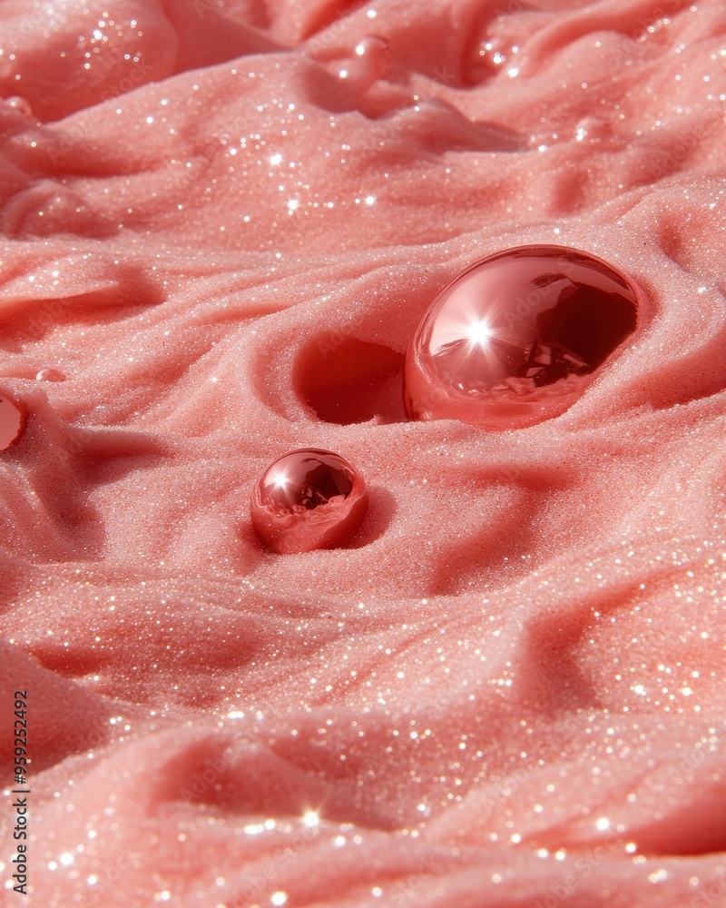 Reflective pink spheres on glittering velvet surface Reflective pink spheres on glittering velvet surface