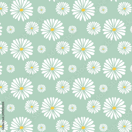 Seamless white and yellow daisy pattern, Hand-drawn botanical daisy floral pattern.botany elements, Ink drawings of flowers.eps 10.