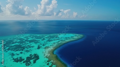 Stunning Aerial View of Tropical Lagoon and Coral Reef in Crystal Clear Azure Waters