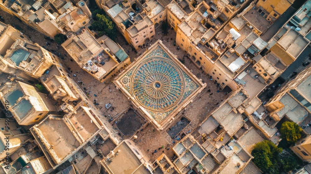 Fototapeta premium Aerial View of Historic Old Town with Iconic Islamic Architecture and Rooftops
