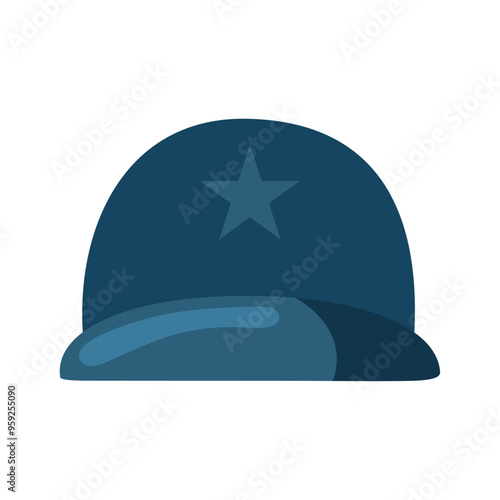 Blue military helmet with a star in flat design Vector