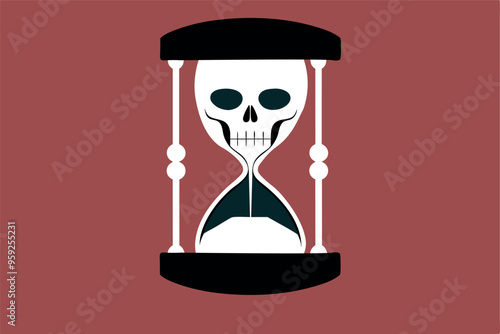 Hourglass with a skull. Symbol of time life and death. Flat vector illustration