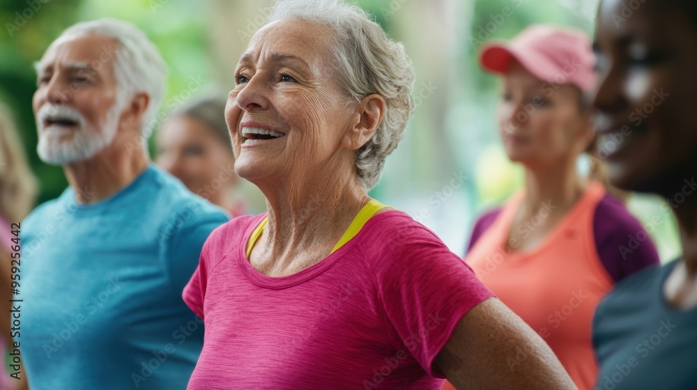 Active Senior Adults Exercising and Jogging Together in a Park Active Senior Adults Exercising and Jogging Together in a Park
