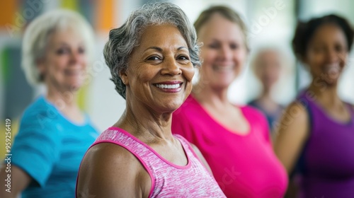 Cheerful Senior Women Exercising Together at Wellness Studio