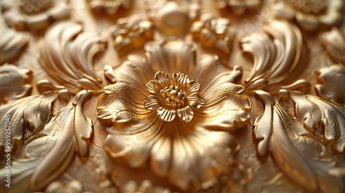 Golden Floral 3D Render - Intricate Design, Luxury, Abstract, Background