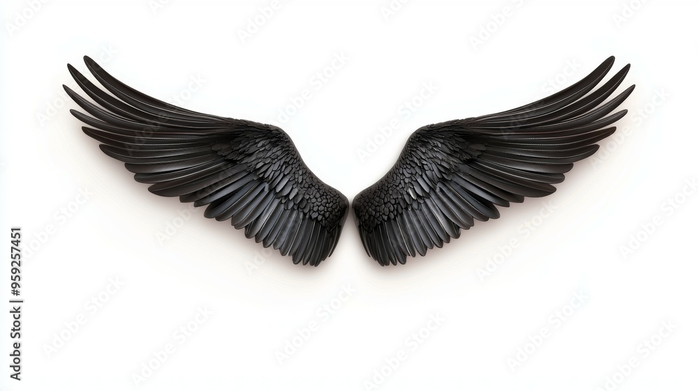 The wings of a black bird are shown in detail The wings of a black bird are shown in detail