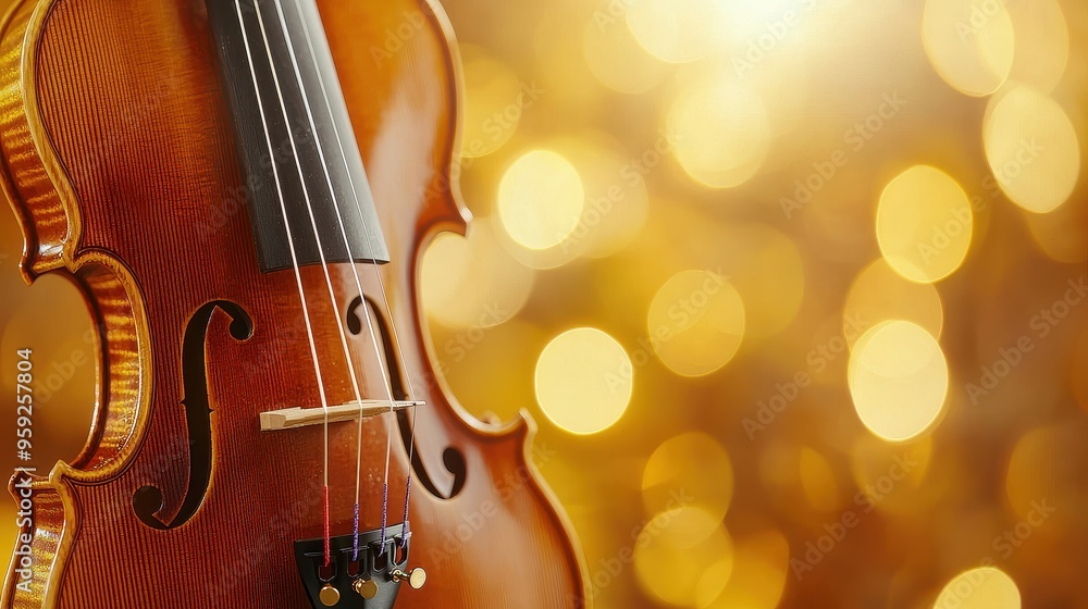 Fototapeta premium Violin with Golden Bokeh Lights Background