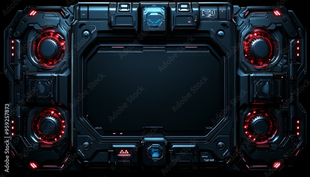 Futuristic Black Panel with Red Glowing Lights and a Screen Futuristic Black Panel with Red Glowing Lights and a Screen