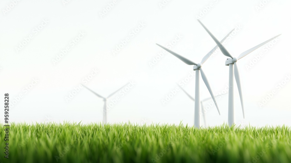 A field of wind turbines with a white background A field of wind turbines with a white background