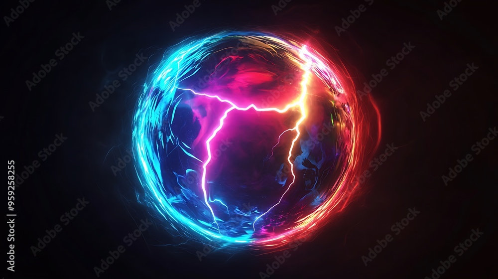 Obraz premium holographic energy sphere on black background