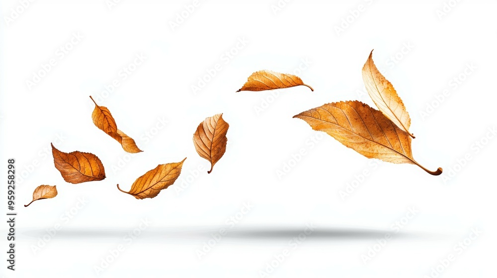 A leaf is flying through the air with other leaves behind it A leaf is flying through the air with other leaves behind it