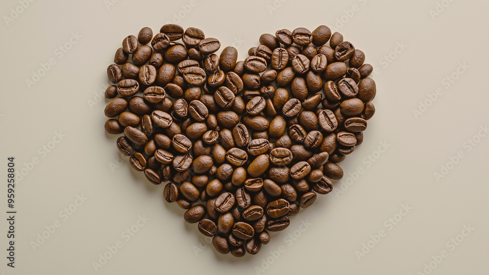 Heart shape made from roasted coffee beans, ideal for visuals related to love, coffee, or food themes. Heart shape made from roasted coffee beans, ideal for visuals related to love, coffee, or food themes.